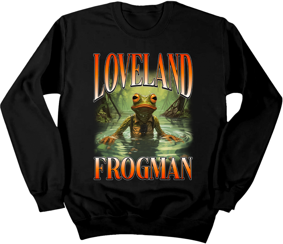 Loveland Frogman Emerging Crewneck Sweatshirt Cincy Shirts