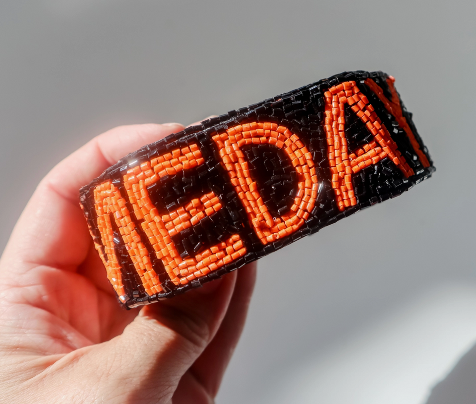 Game Day Beaded Bag Strap - Black & Orange - Cincy Shirts