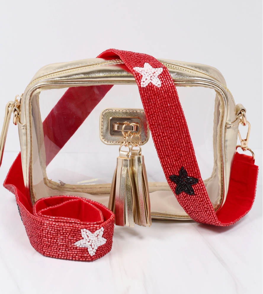 Star Beaded Bag Strap - Red & Black With Bag