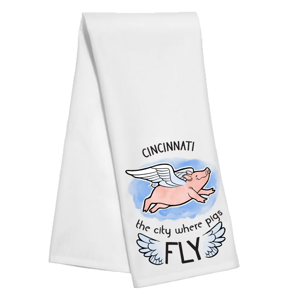 The City Where Pigs Fly Tea Towel