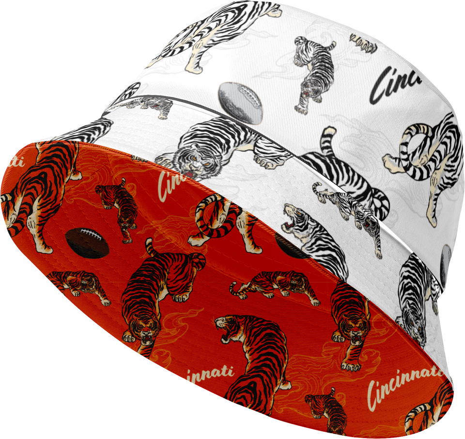 Cincy Football Bucket Hat Orange and White - Cincy Shirts
