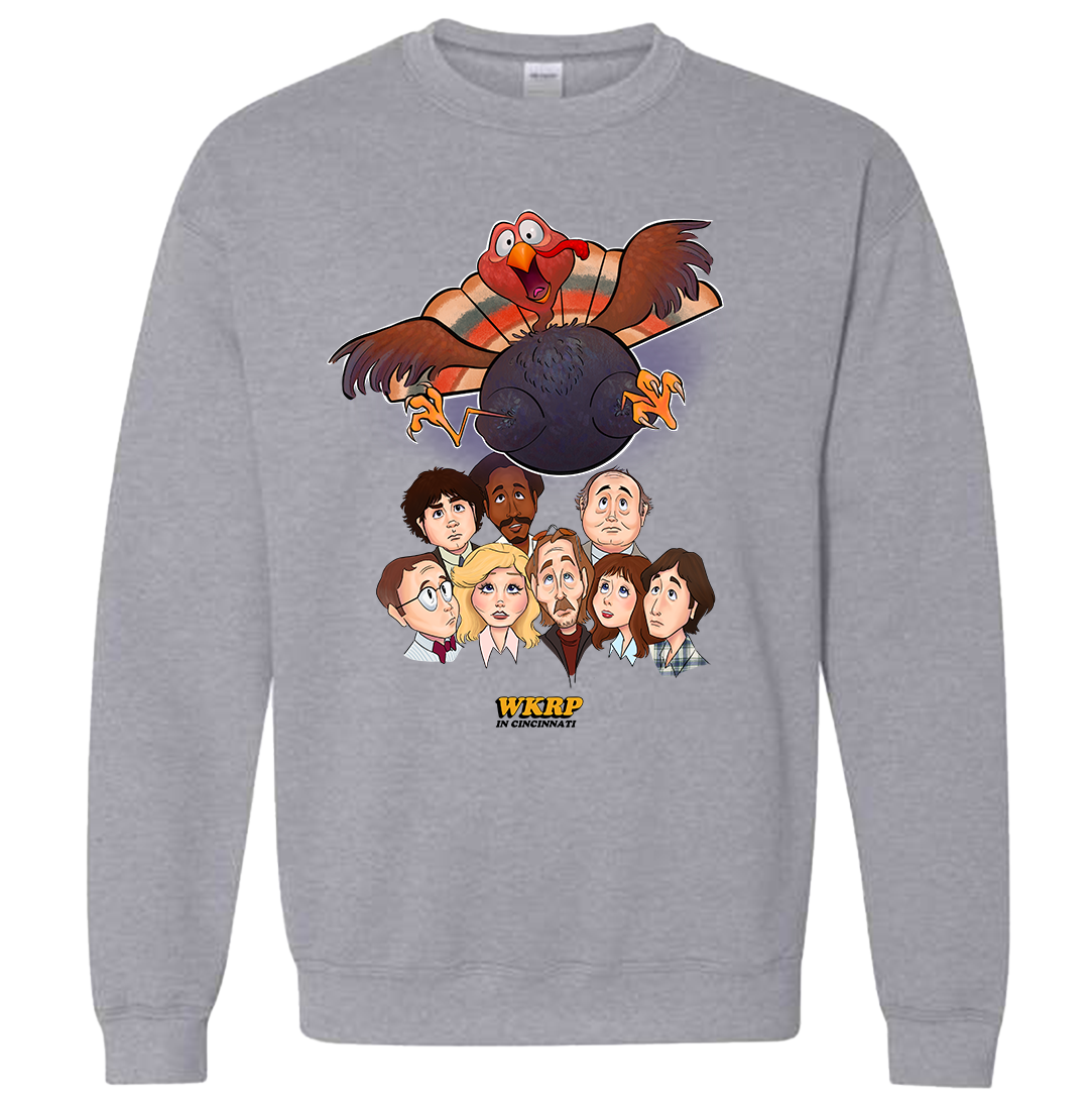 WKRP in Cincinnati Turkey Drop Drawing Grey Sweatshirt