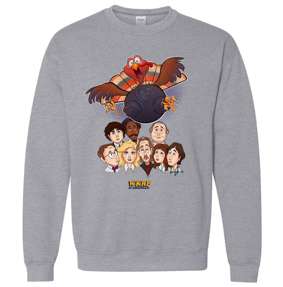 WKRP in Cincinnati Turkey Drop Drawing Grey Sweatshirt