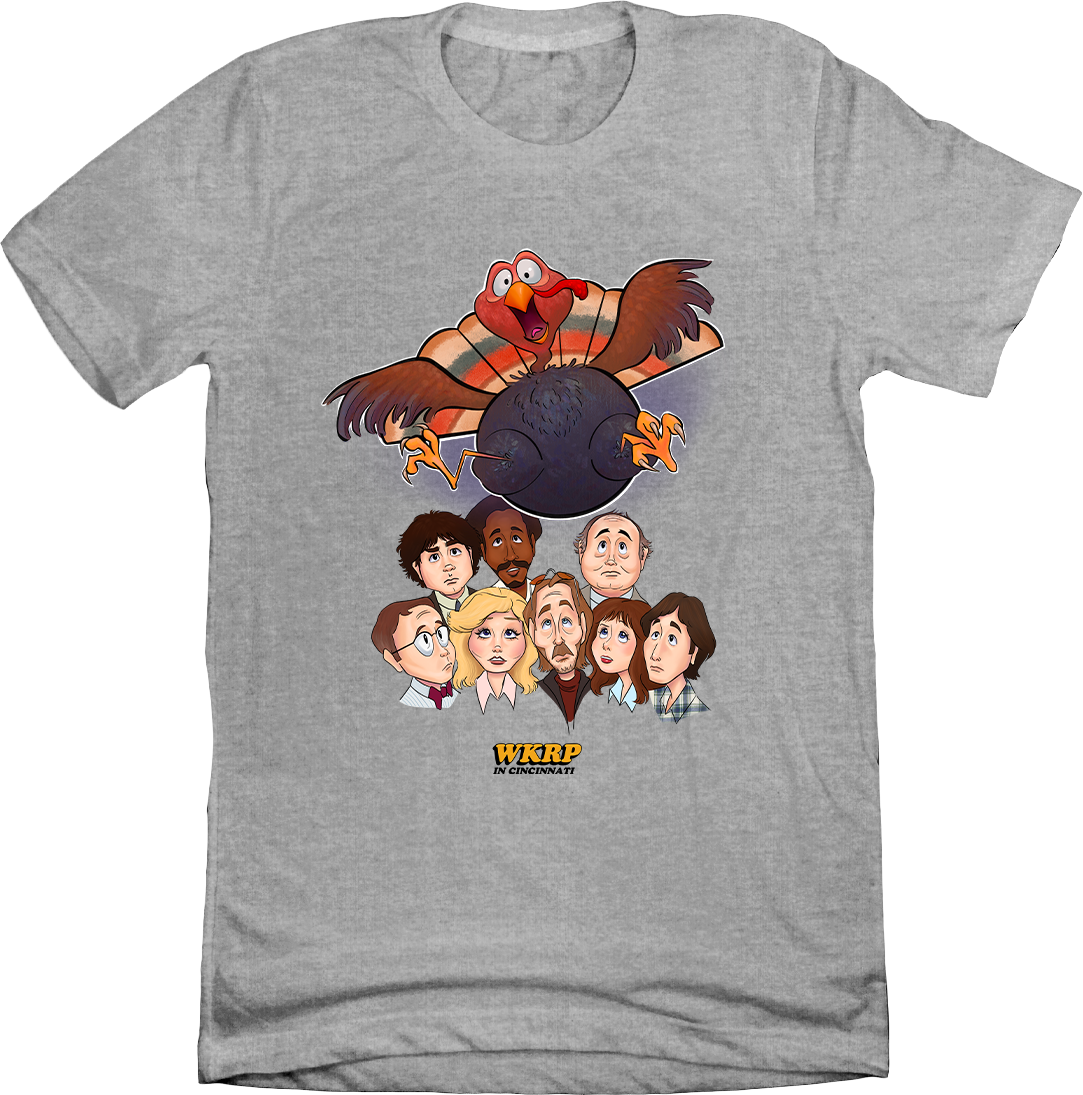 WKRP in Cincinnati Turkey Drop Drawing Grey Tee