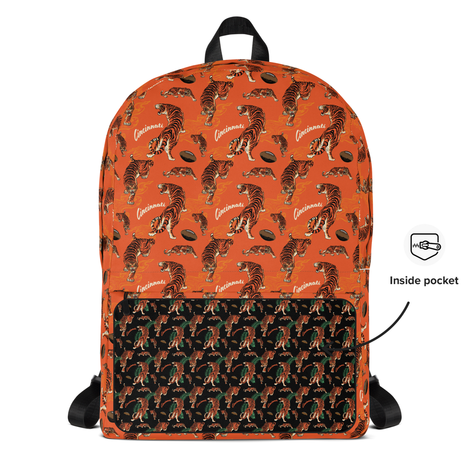 Orange Tiger Patterned Backpack