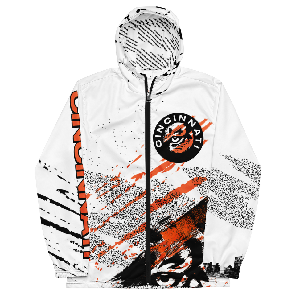 Unisex Cincinnati Football White Retro Grunge Windbreaker