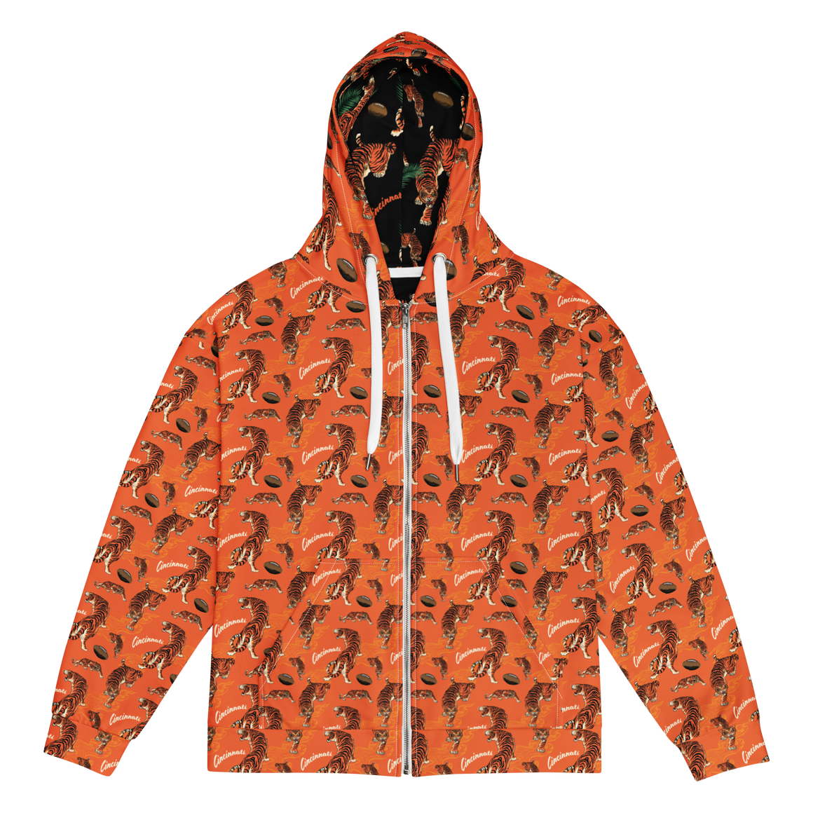 Orange Tiger Zip Up Hoodie