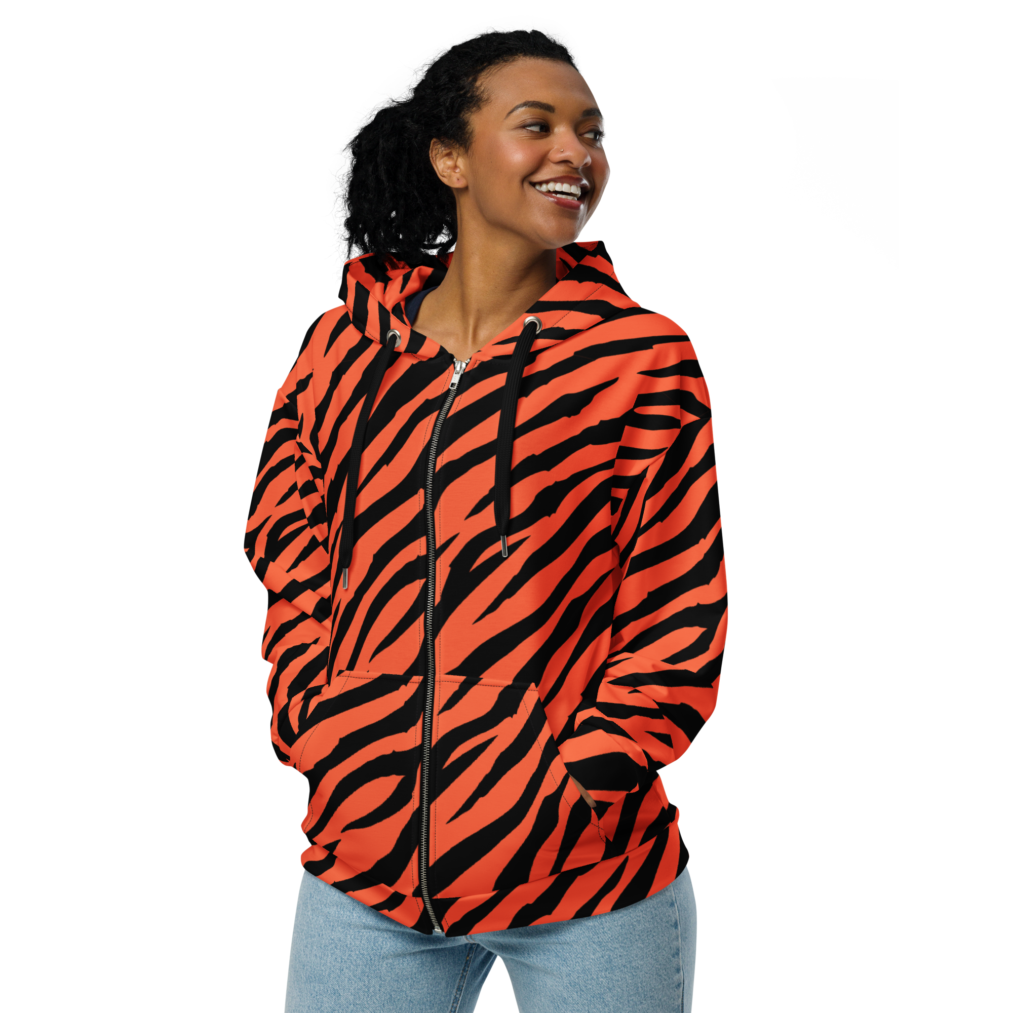 Orange Tiger Stripe Unisex Zip-Up Hoodie