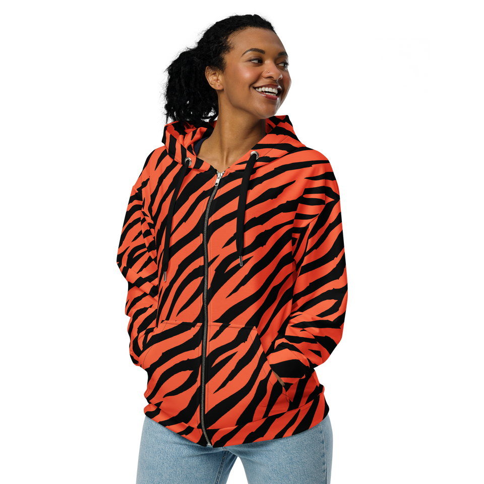 Orange Tiger Stripe Unisex zip hoodie