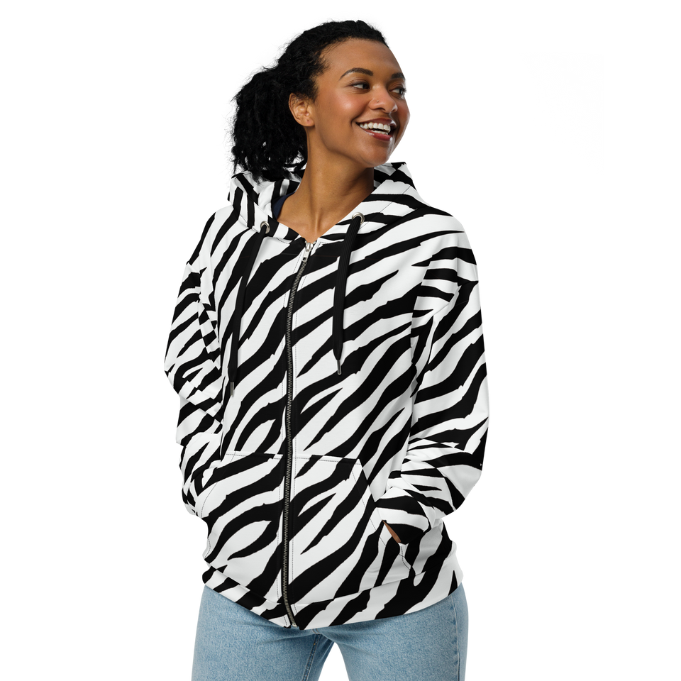 White Tiger Stripe Unisex zip hoodie