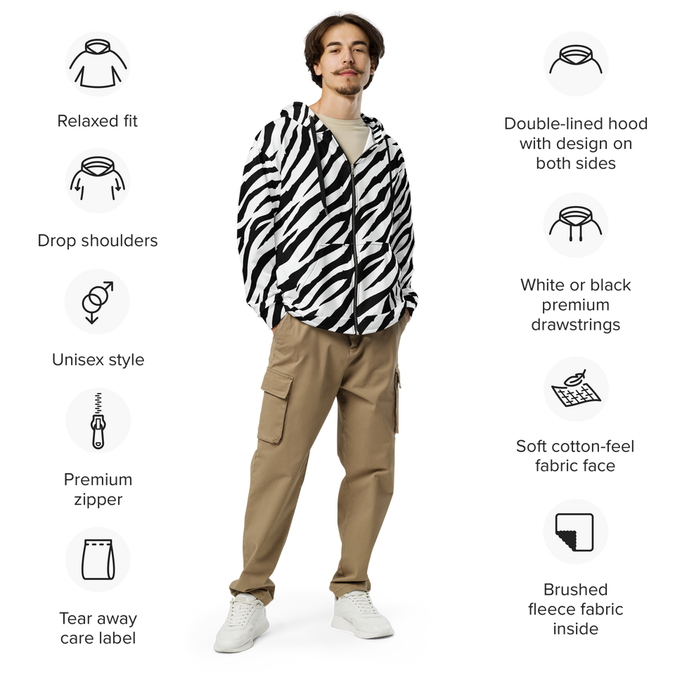 White Tiger Stripe Unisex zip hoodie