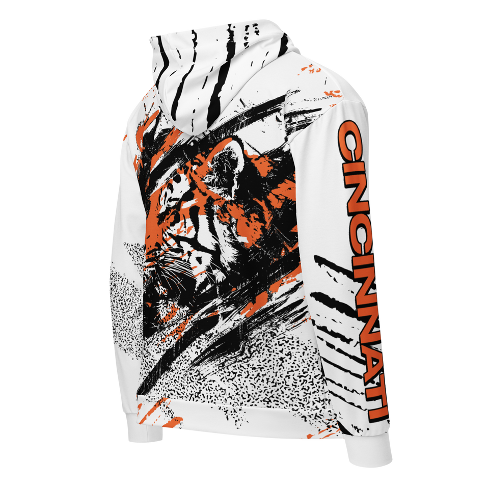 Unisex Cincinnati Football White Retro Grunge Zip hoodie