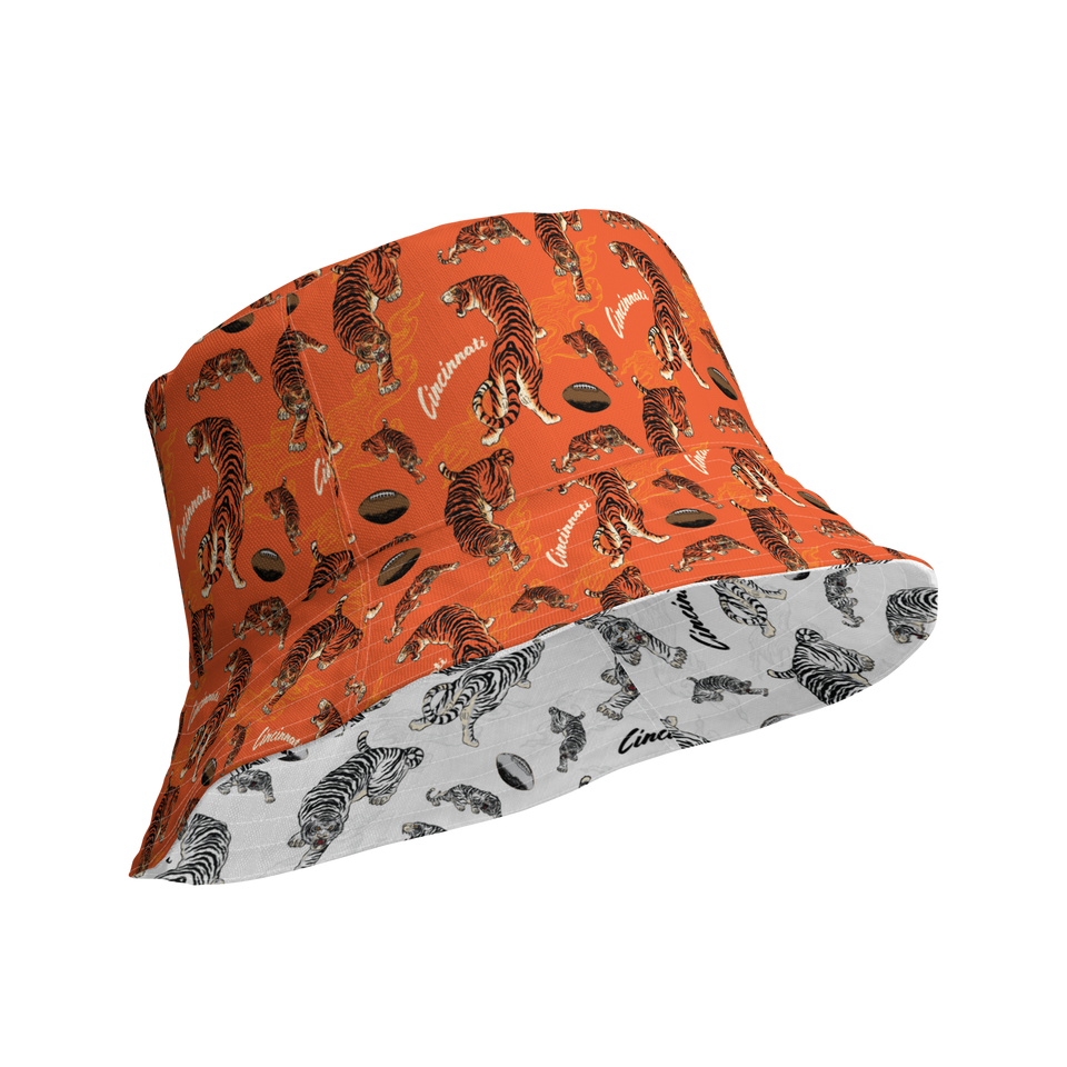 Orange + White Reversible bucket hat