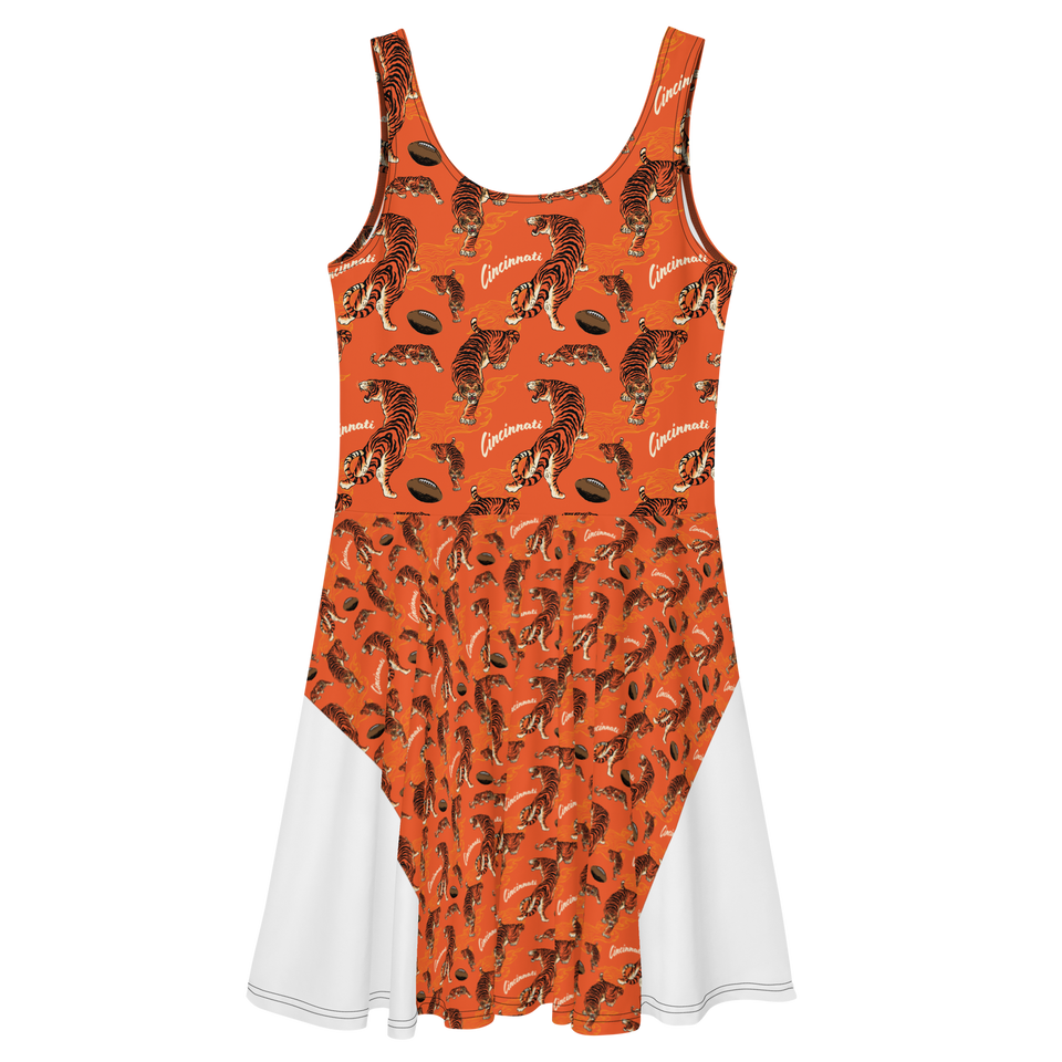 Cincinnati Football Patterned Orange Tiger Skater Dress