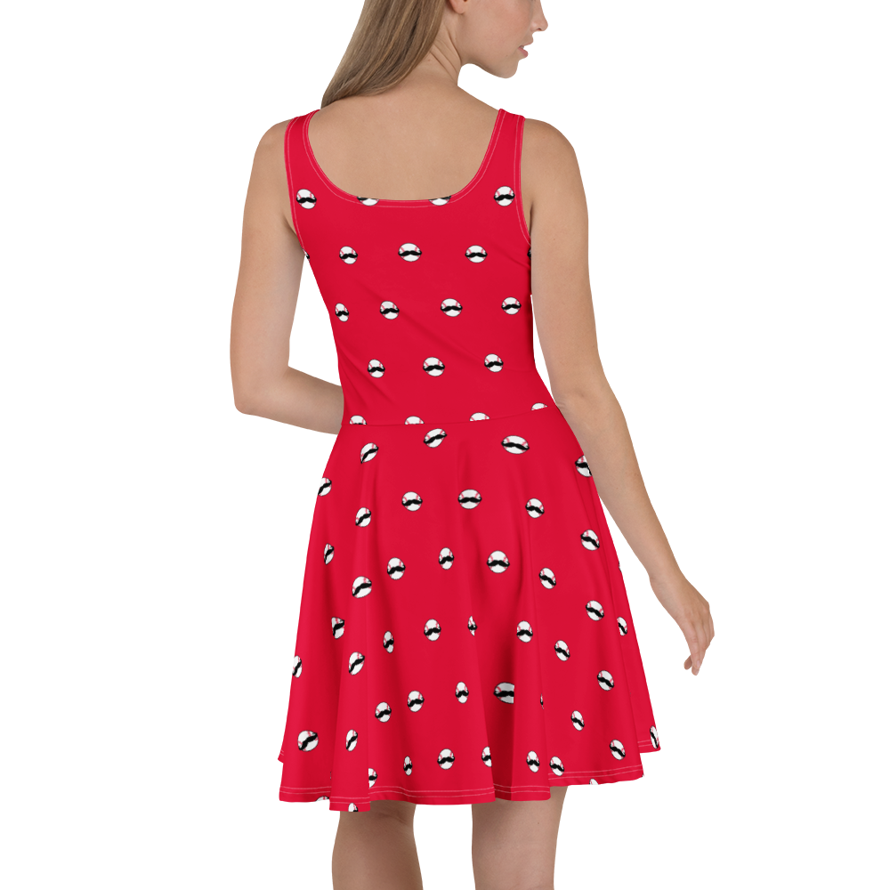 Red Baseball Mustache Skater Dress - 2XL Red Baseball Mustache Skater Dress - 2XL