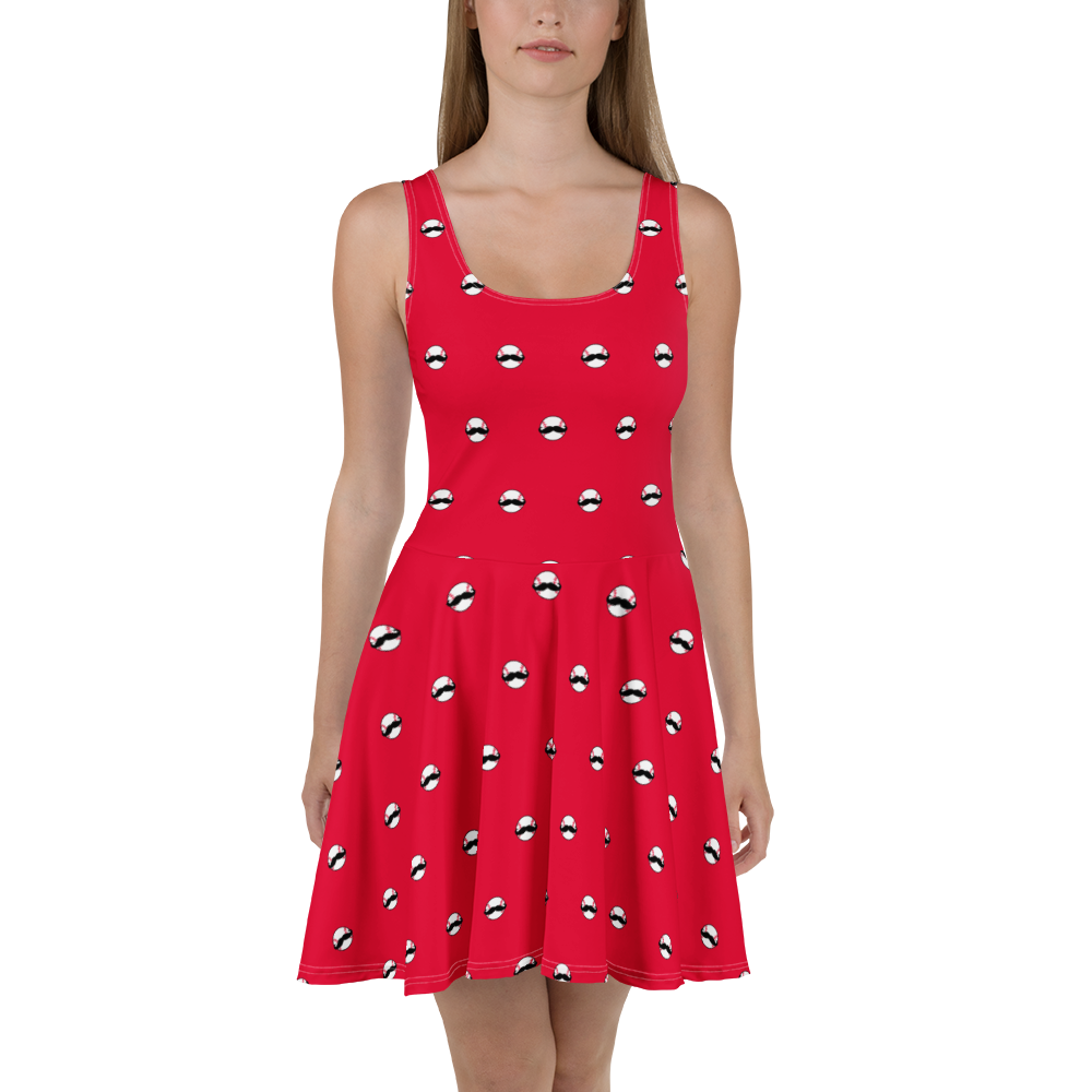 Red Baseball Mustache Skater Dress