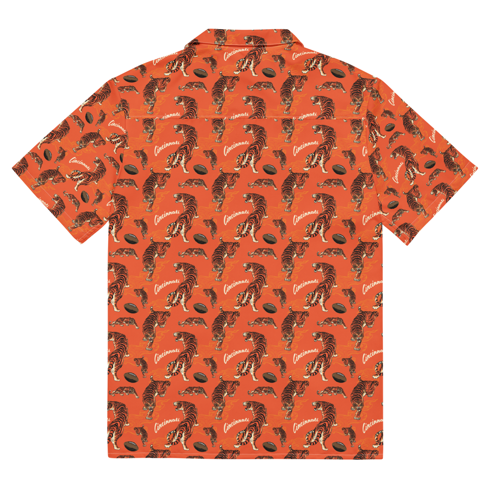 Orange Tiger Pattern Button Down Shirt