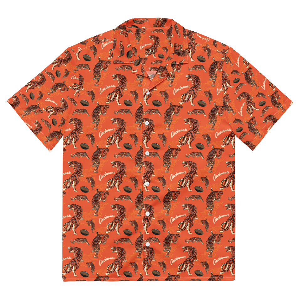 Orange Tiger Pattern Button Down Shirt