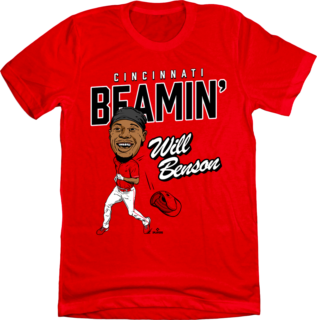 Beamin' Will Benson MLBPA red T-shirt Cincy Shirts