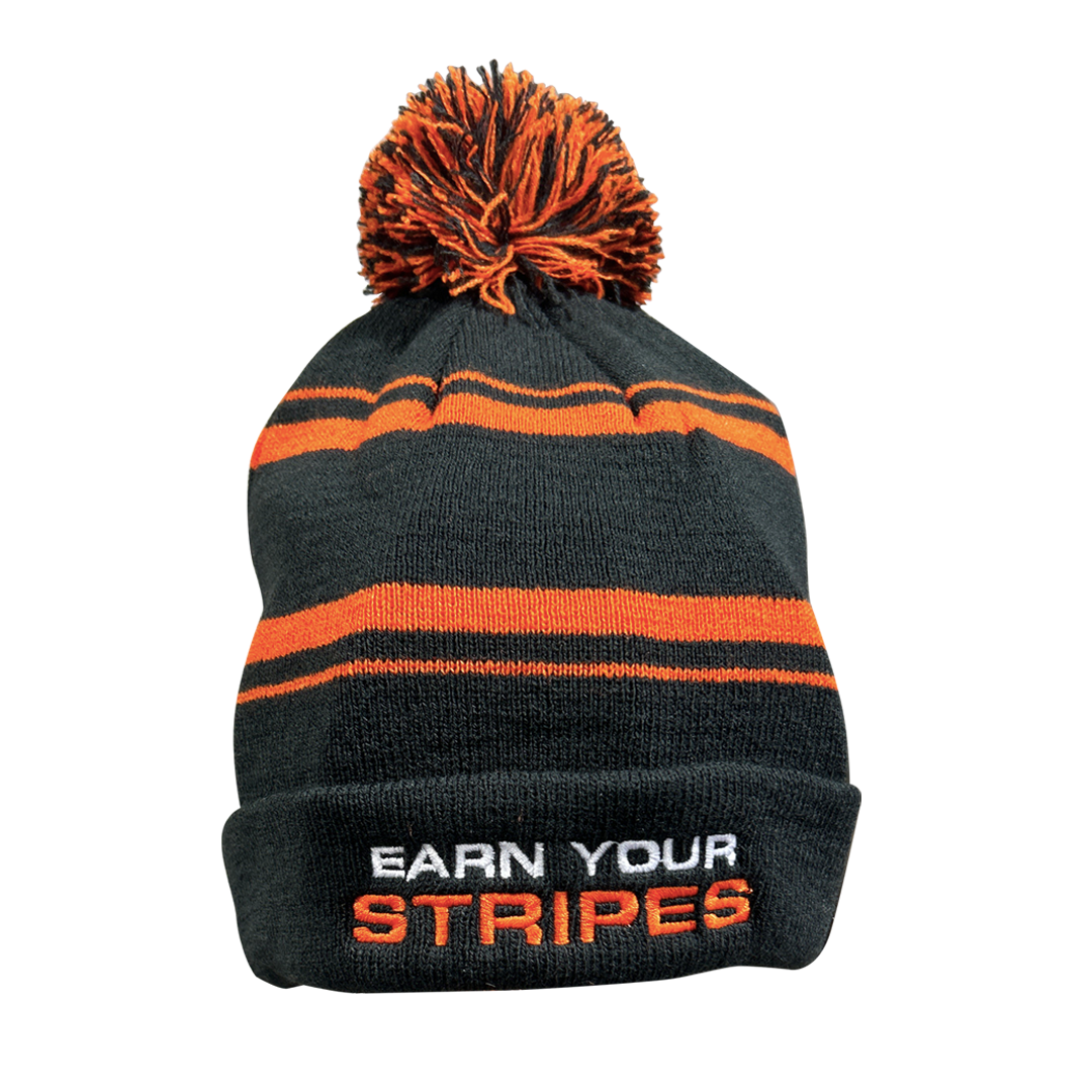Earn Your Stripes Pom Beanie - Orange Stripes - Cincy Shirts
