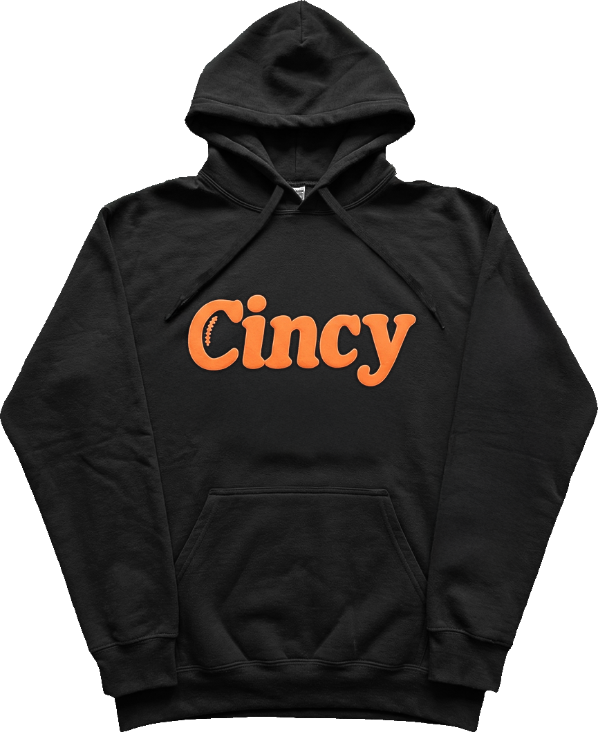 Cincy Football Laces Puff Print Hooded Sweatshirt