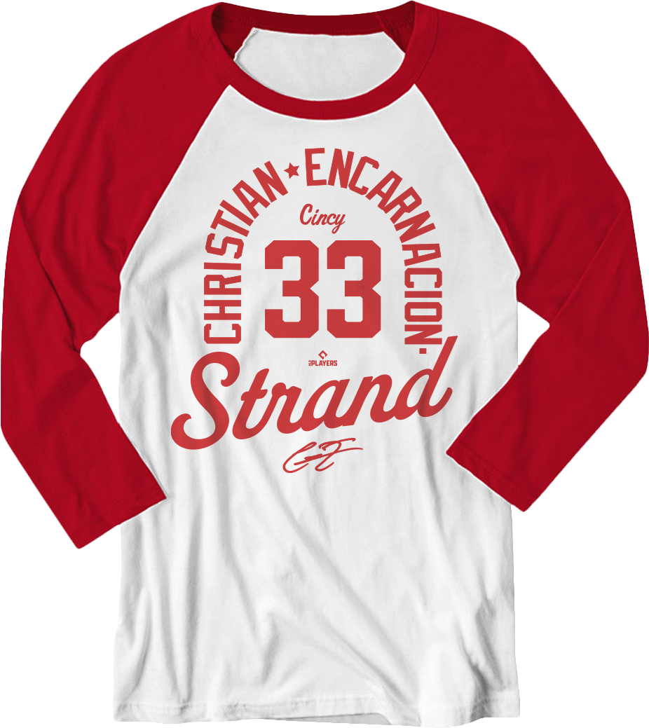 Christian encarnacion-strand mlbpa Tee | Cincy Baseball | Cincy Shirts 3/4 Sleeve Raglan / White/ Red / L