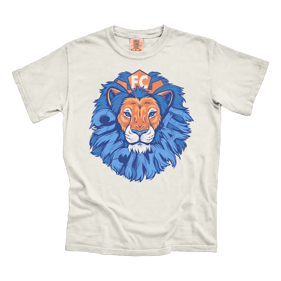 FC Cincinnati Lion Head Blue Mane Cincy Shirts Natural White Comfort Colors