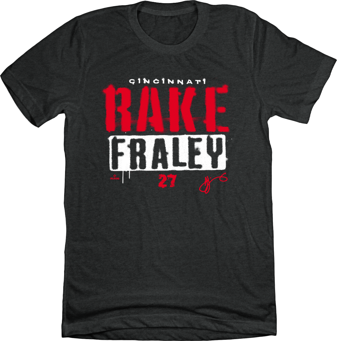 Jake "Rake" Fraley Rake MLBPA charcoal Cincy Shirts