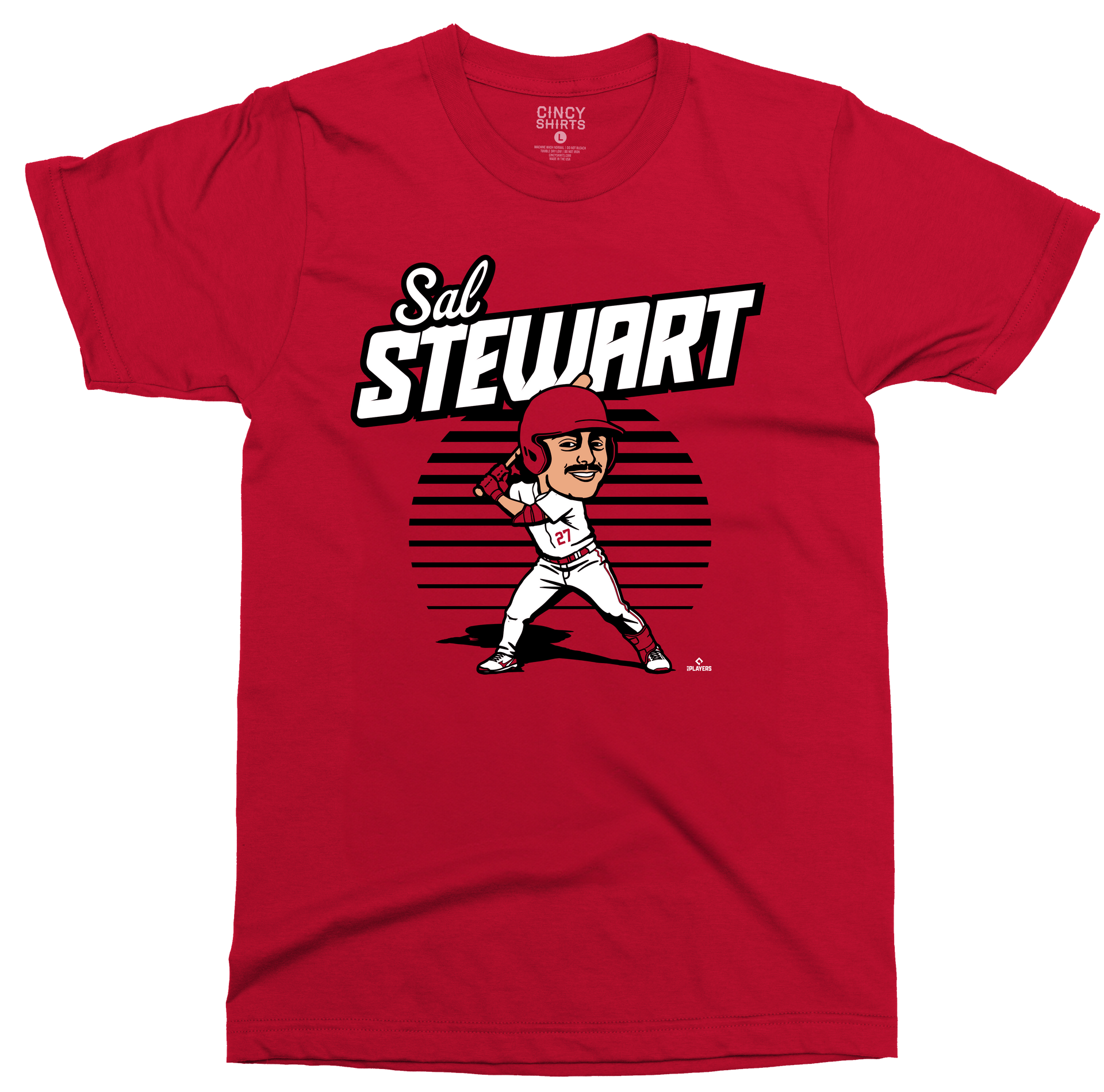 Salsation サルセーション T-shirt Dark Red！ Sal Stewart Caricature Toon | Cincinnati Baseball | Cincy Shirts