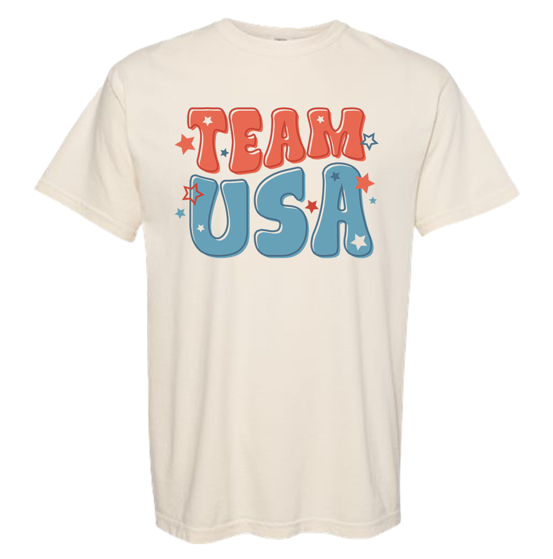 Team USA Bubble Font Comfort Colors Tee