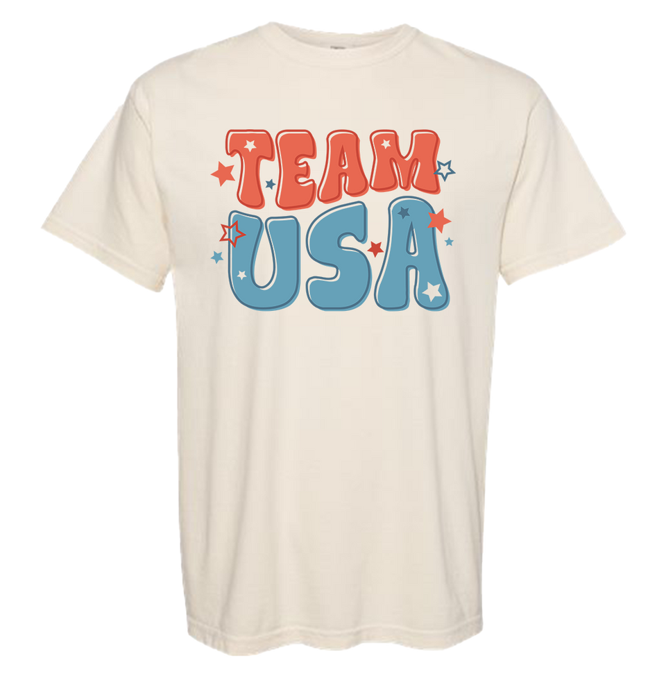 Team USA Bubble Font Comfort Colors Tee