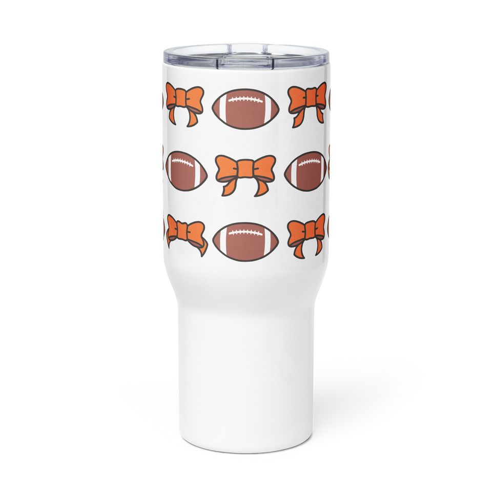 Footballs and Bows Travel Mug with Handle