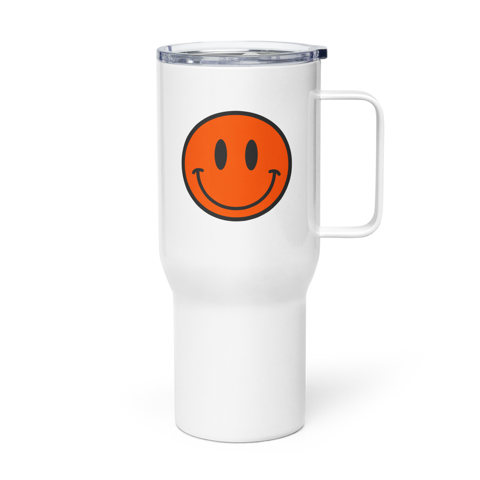 Smiley Face Football Travel mug with a handle