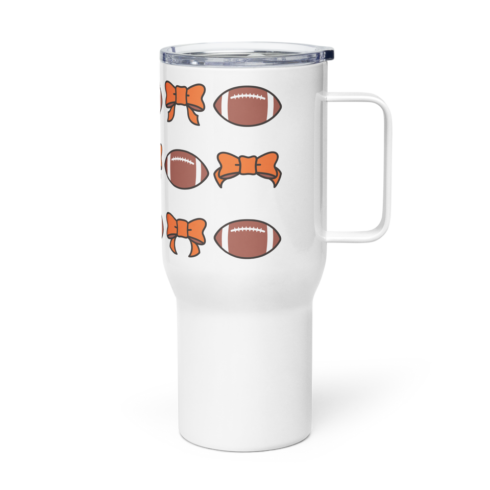 Footballs and Bows Travel Mug with Handle