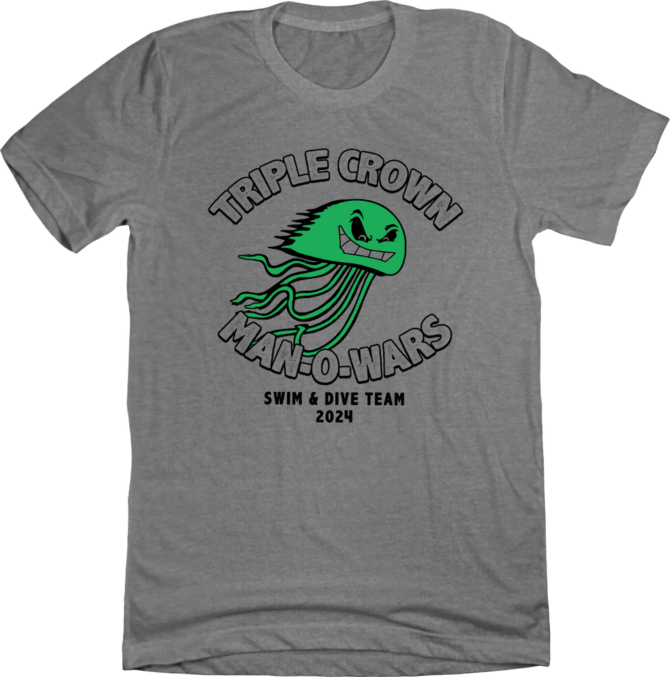 Triple Crown Man-O-Wars 2024 Swim and Dive Team Grey Tee