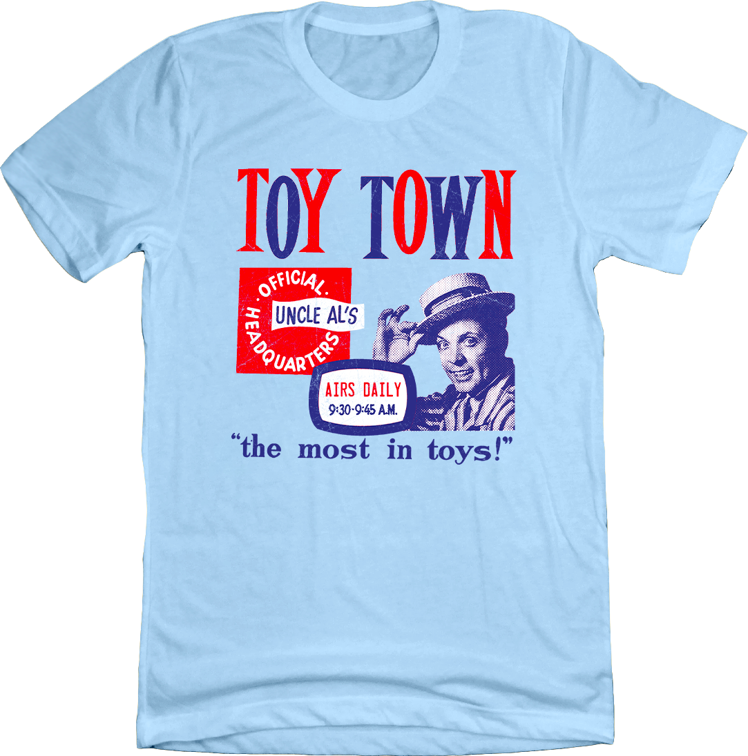 Uncle Al's Show Toy Town Unisex Light Blue Tee
