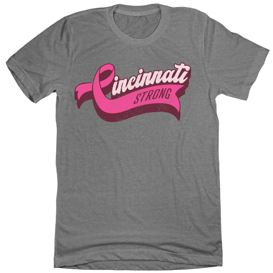 Cincinnati Strong Pink Ribbon Script BCA - Cincy Shirts