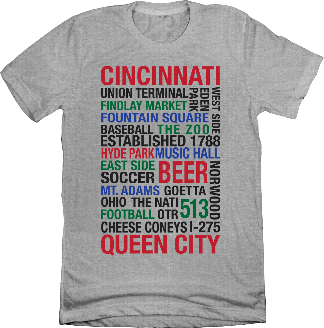 Cincinnati Word Cloud T-shirt grey Cincy Shirts