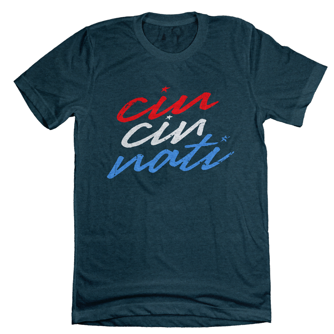 Cin Cin Nati Red White Blue Script - Cincy Shirts