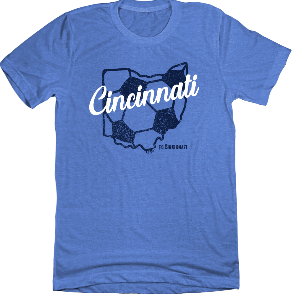 FC Cincinnati Ohio-shaped Soccer Ball Blue T-shirt Cincy Shirts