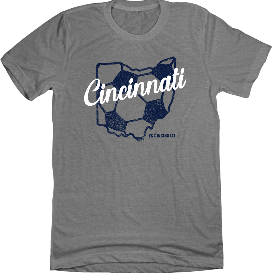 FC Cincinnati Ohio-shaped Soccer Ball grey T-shirt Cincy Shirts