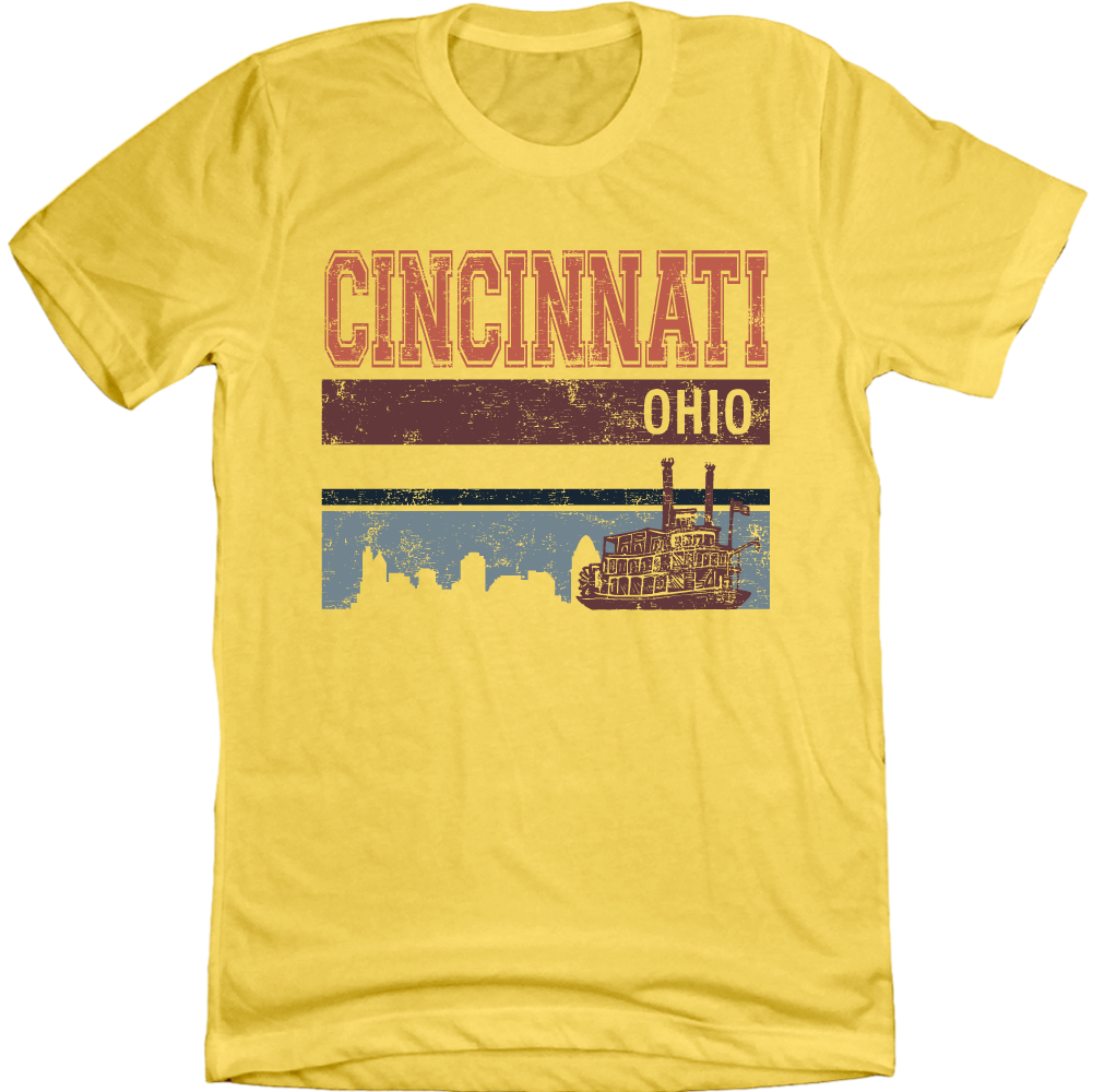 Cincinnati Ohio Riverboat Souvenir T-shirt yellow Cincy Shirts