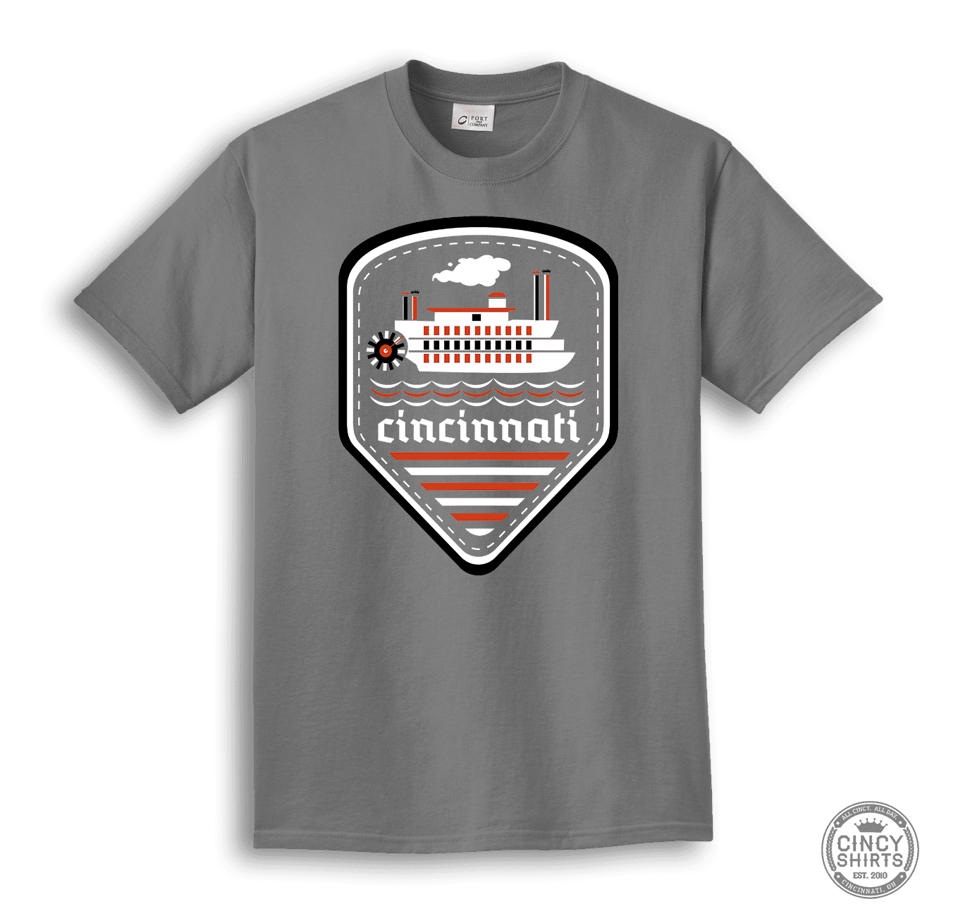 Cincinnati Riverboat T-Shirt | Cincy Outdoors Apparel | Cincy Shirts Unisex T-Shirt / Heather Grey / L