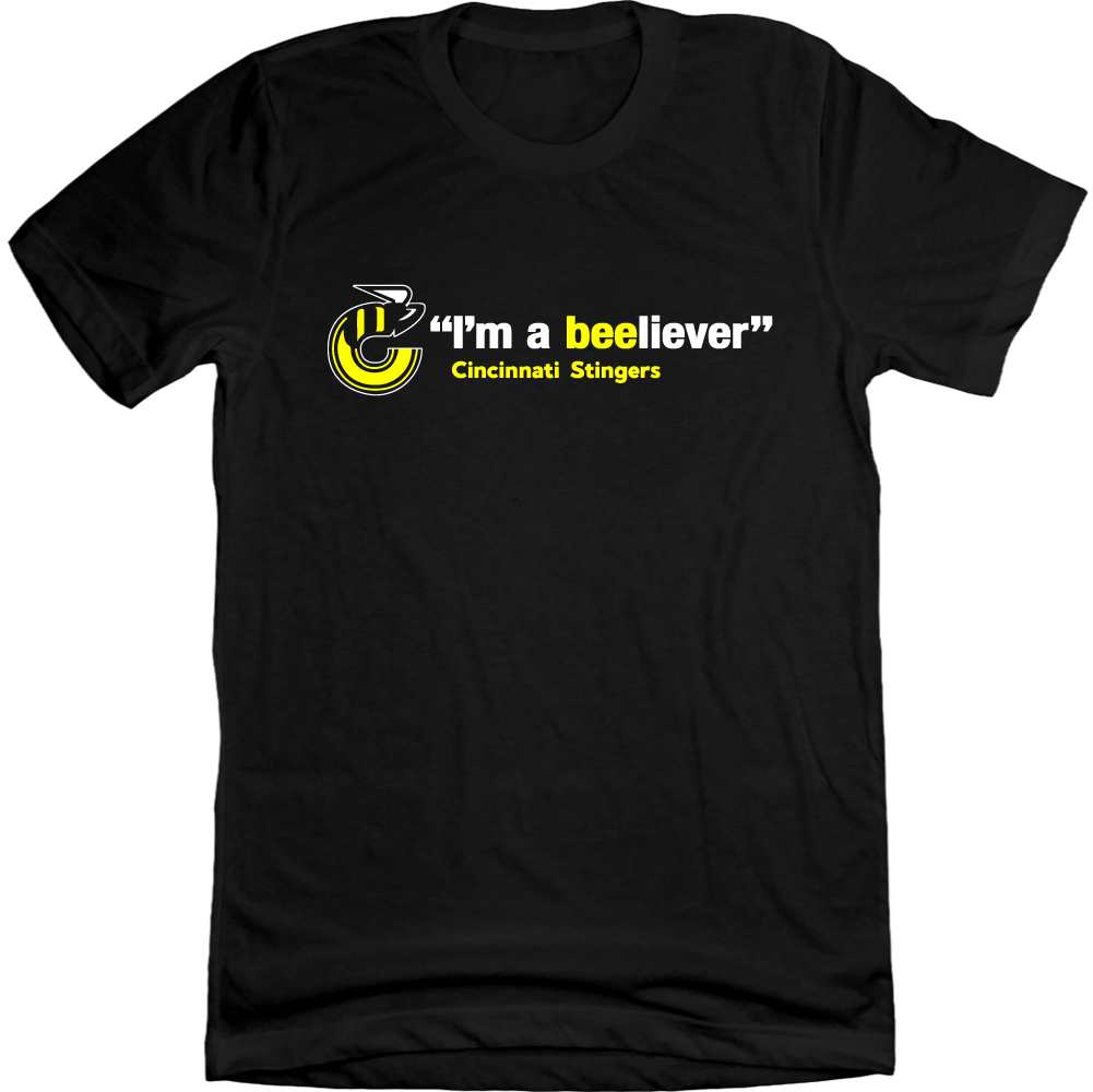 Cincinnati Stingers I'm a Beeliever Black T-shirt Cincy Shirts