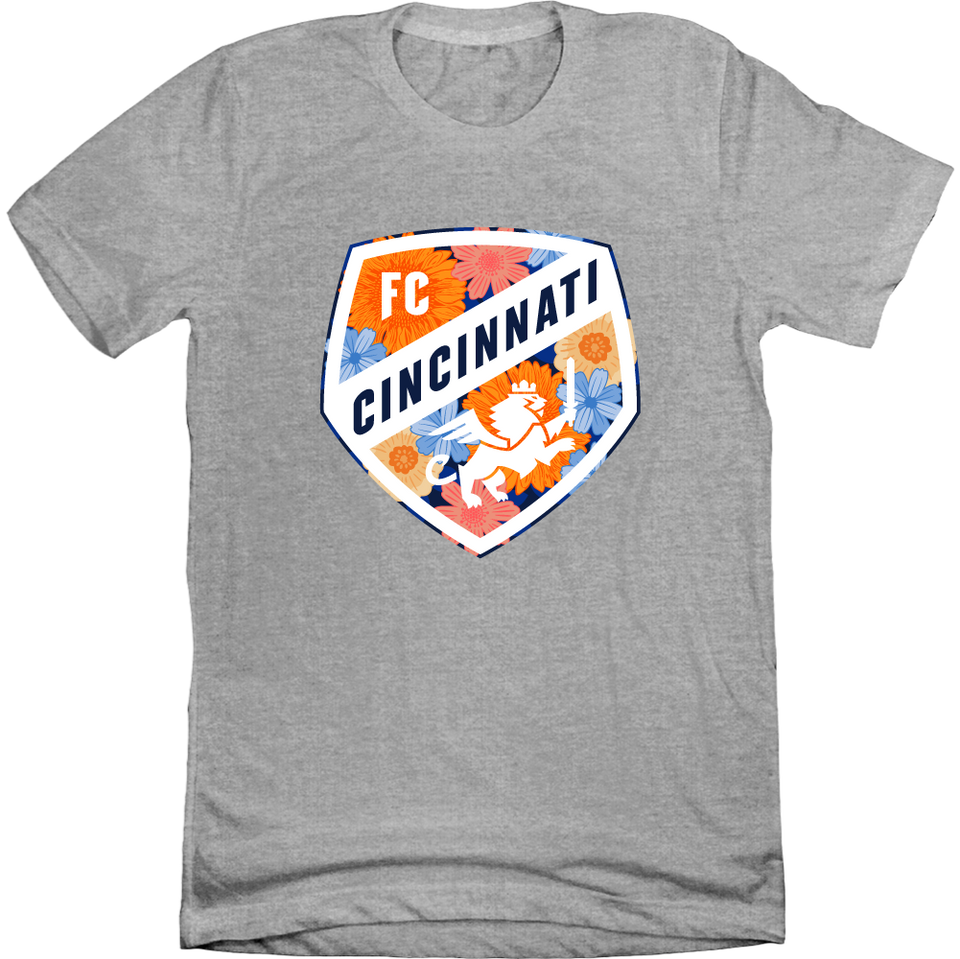 FC Cincinnati Full-Color Floral Shield grey T-shirt Cincy Shirts