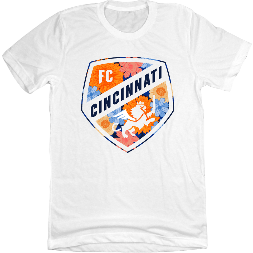 FC Cincinnati Full-Color Floral Shield white T-shirt Cincy Shirts