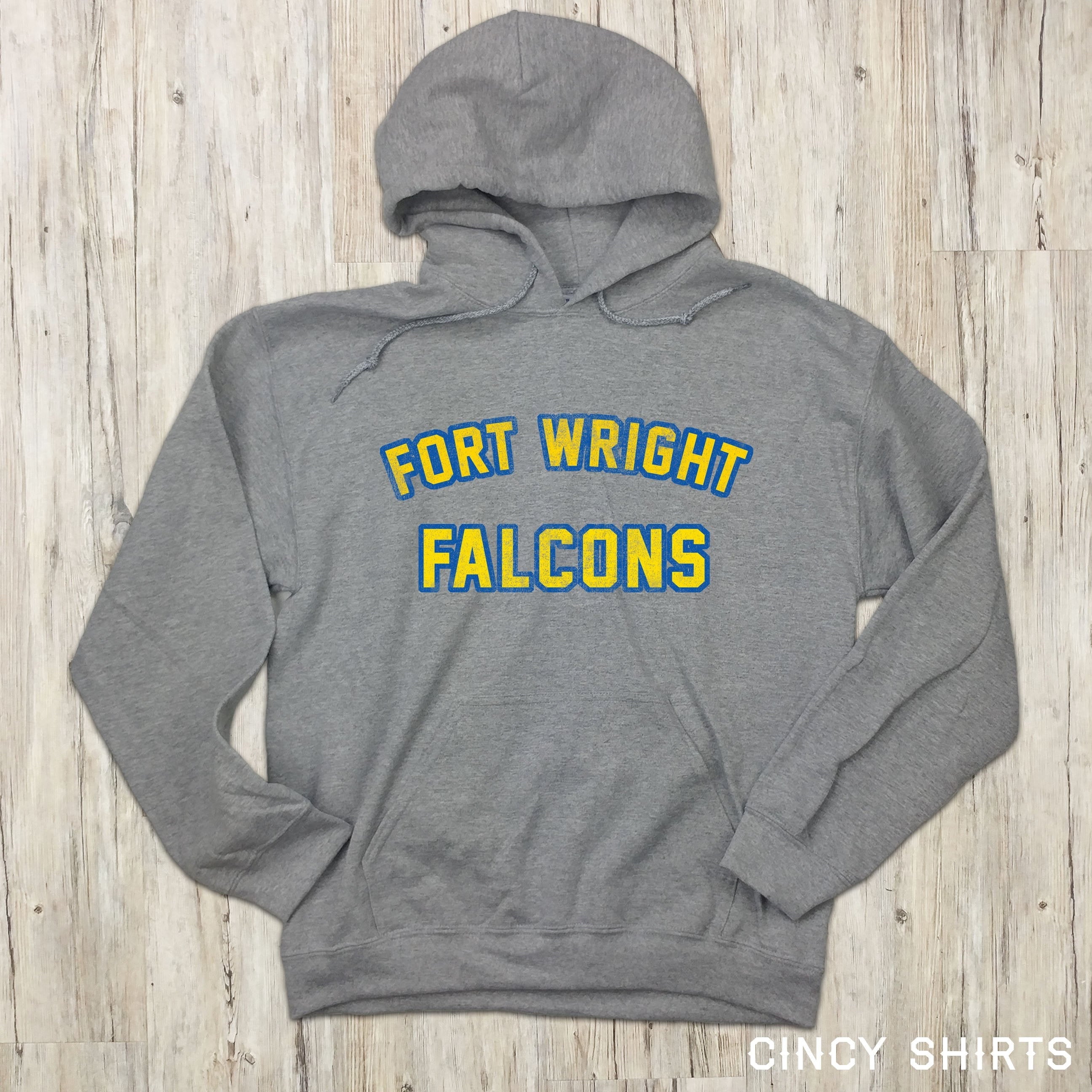 Distressed Fort Wright Falcons Text - Cincy Shirts