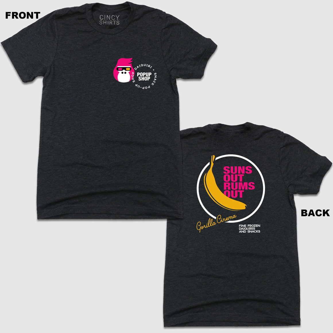 Gorilla Cinema Presents "Suns Out Rums Out" - Black Tee - Cincy Shirts