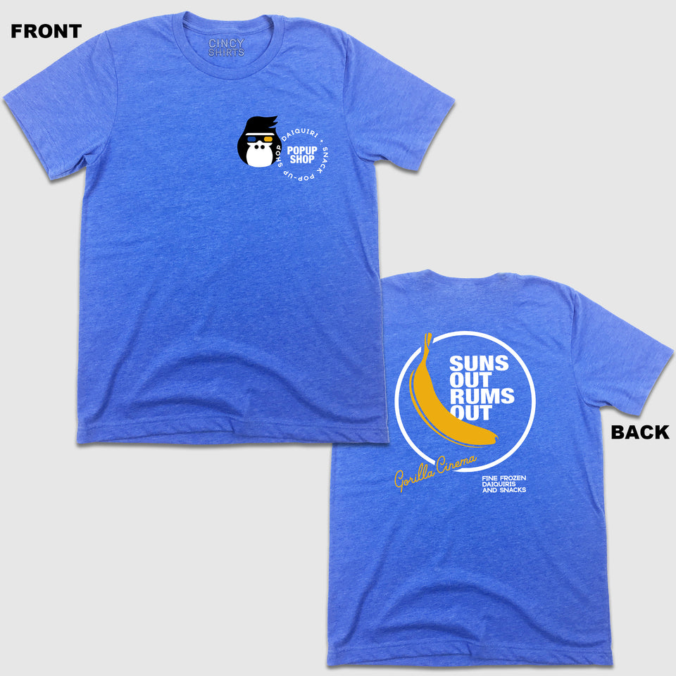 Gorilla Cinema Presents "Suns Out Rums Out" - Royal Blue Tee - Cincy Shirts