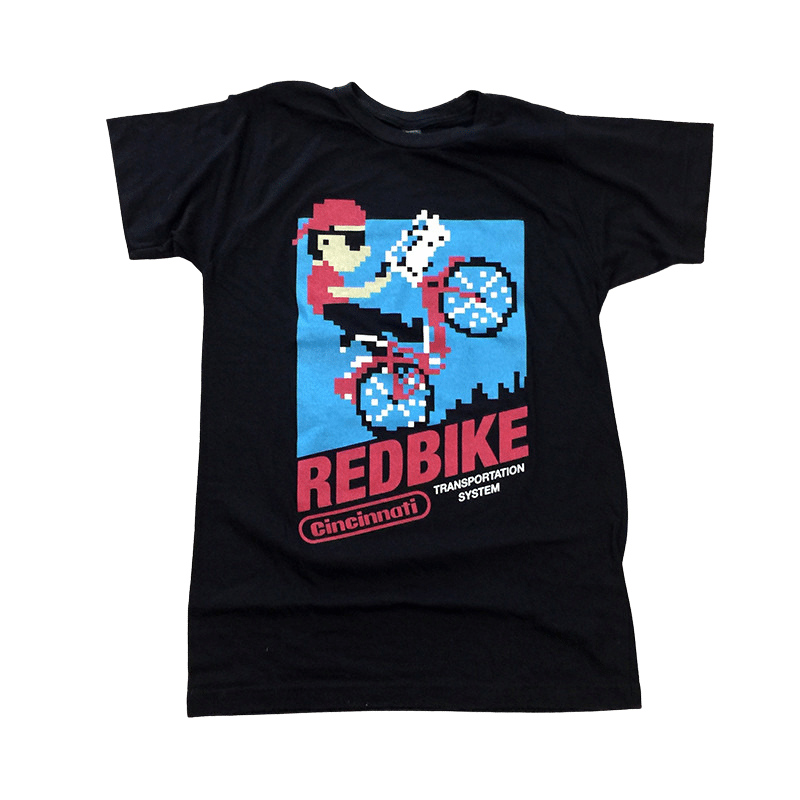 Red Bike 8-Bit Black T-shirt Cincy Shirts